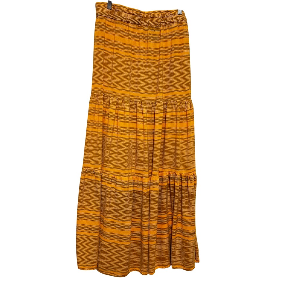 Spoon Jeans Womens Boho Hippie Maxi Skirt XL Mustard Yellow Y2K Tiered Geometric